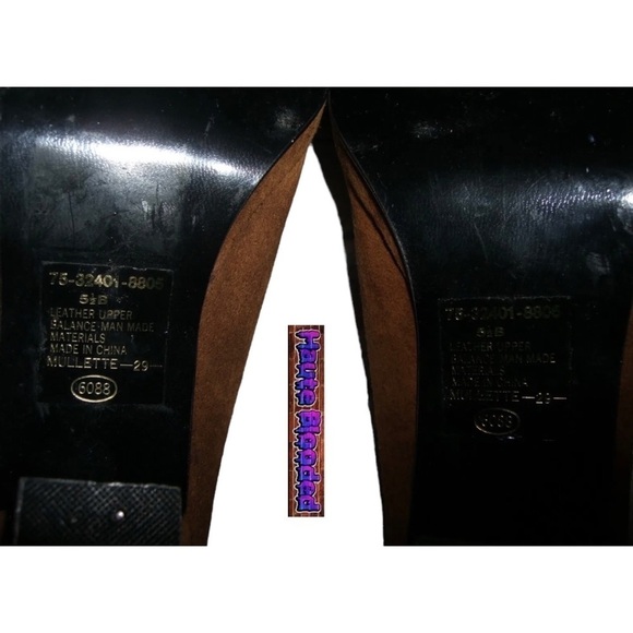 Vintage 90's Wild Pair Suede Tan Platform Slides Square Heels Mules Leather y2k - Picture 6 of 7